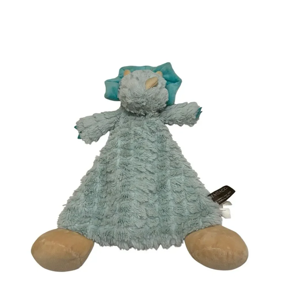 Demdaco Dinosaur Lovey Dino Triceratops Aqua Baby Toy Security Blanket Rattle